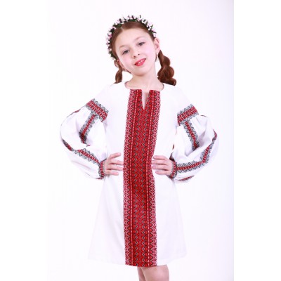 Embroidered dress for girl "Thought" White+Red